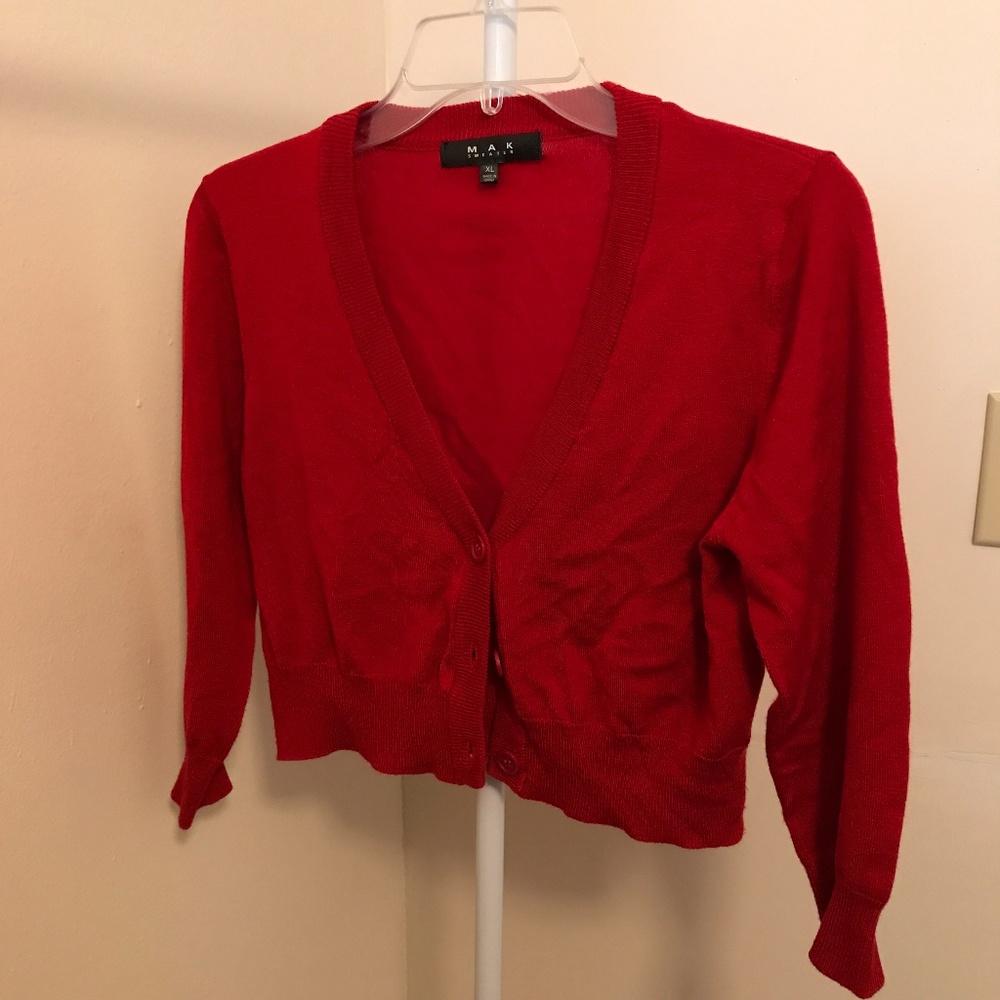 Red MAK Cropped Cardigan